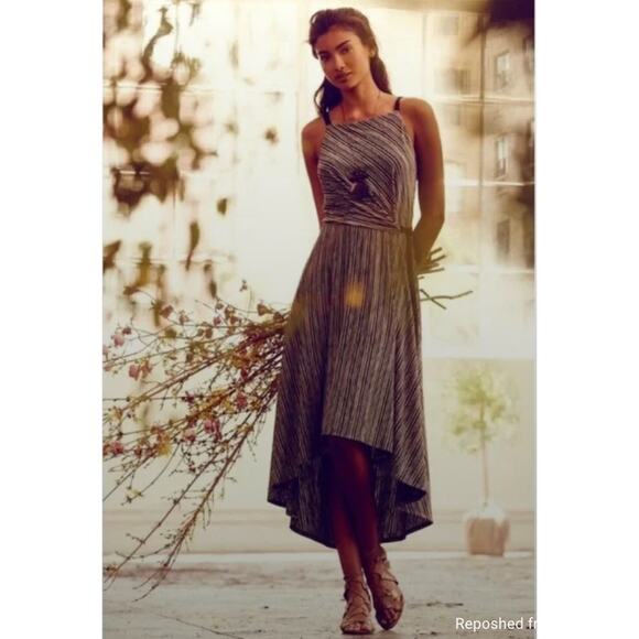 Anthropologie Maeve Salsola Stripe Maxi Midi Dress Hi High Low XS Extra Small - Picture 2 of 9